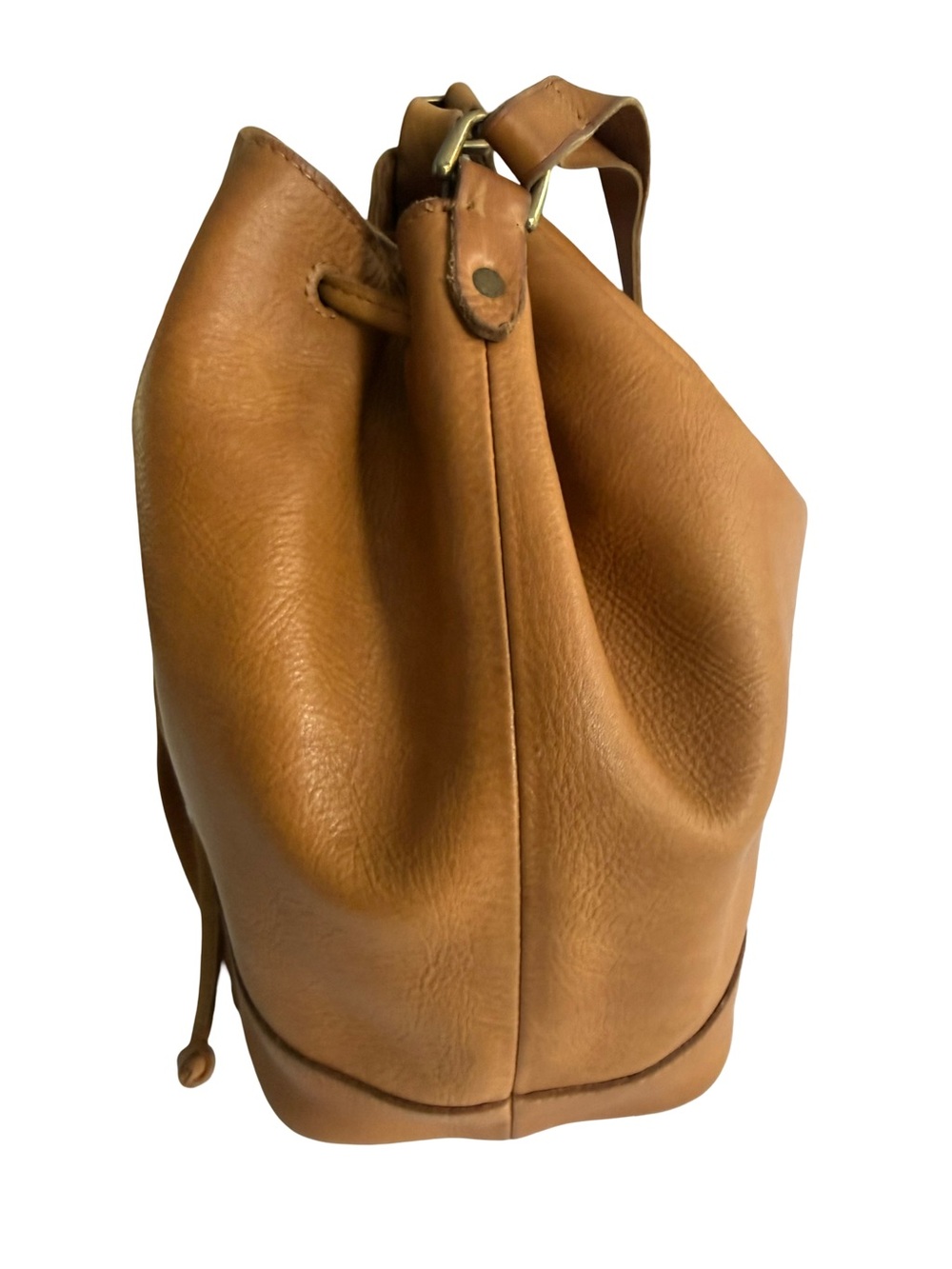 Madewell Tan Brown Leather Bucket Drawstring Bag Brown Purse Crossbody Shoulder - Picture 4 of 16